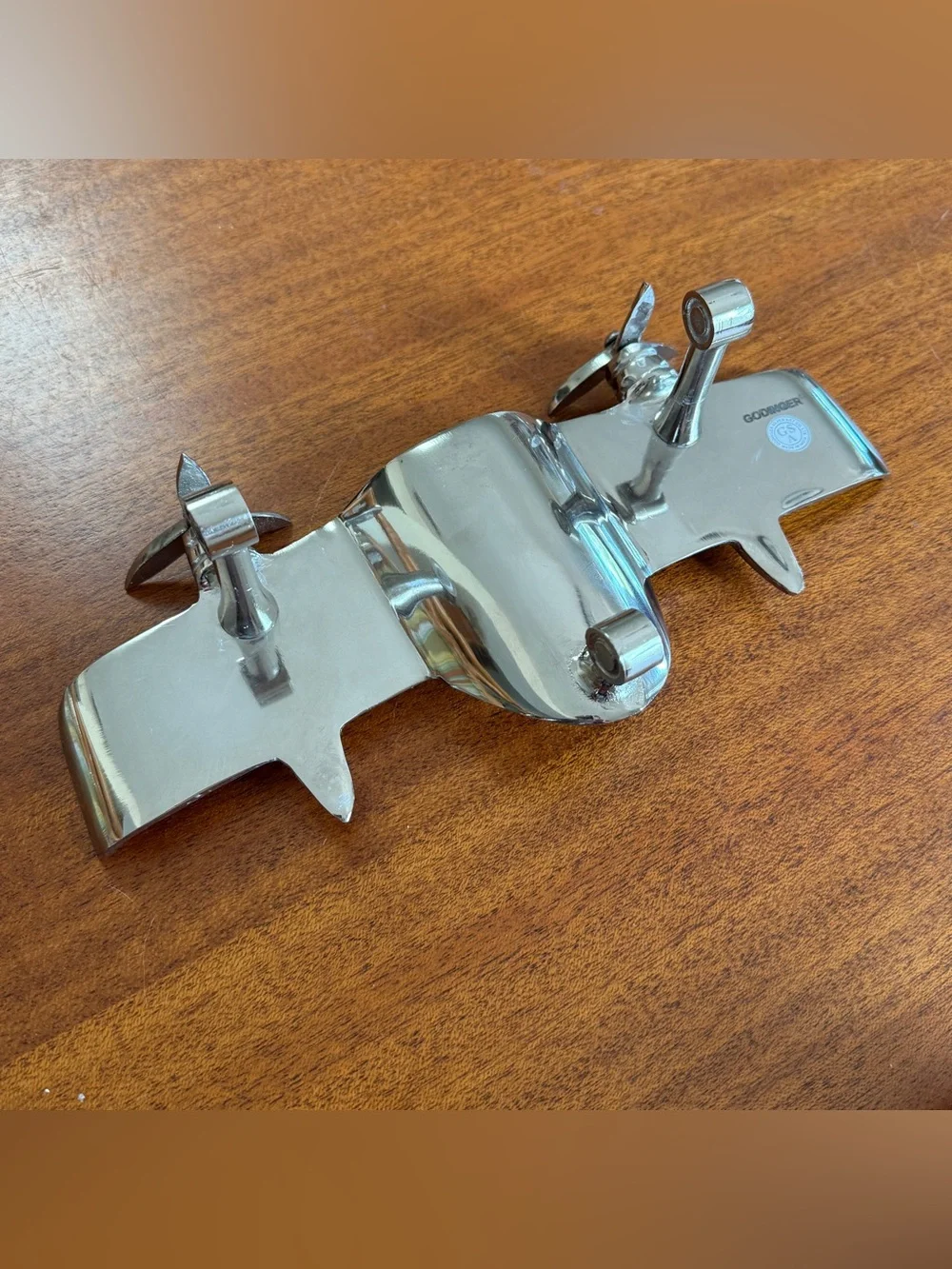 Vintage Godinger Silver Art Twin-Engine Airplane Sculpture Spinning Propellers